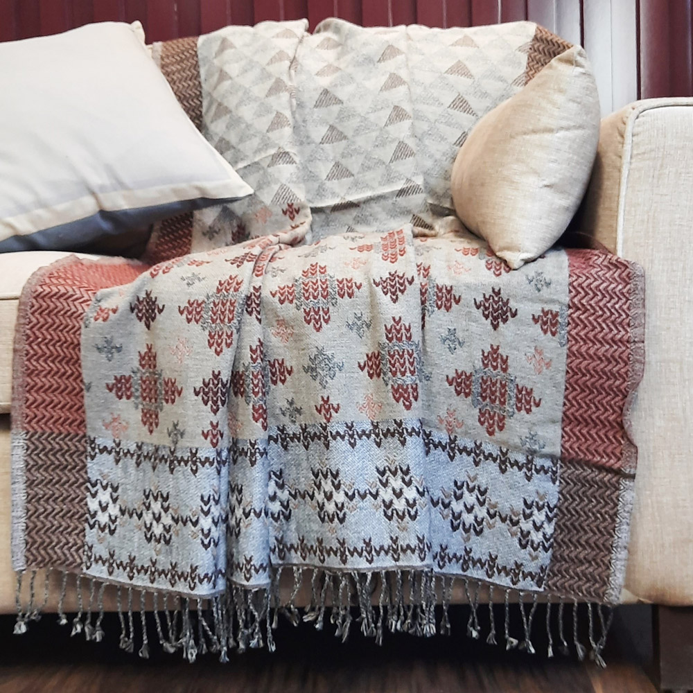 Wool Blended Aztec Patchwork Sofa Throw