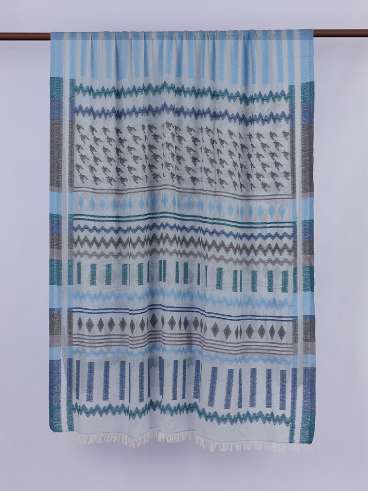 Aztec Weaves Cotton Stole, Denim Blue