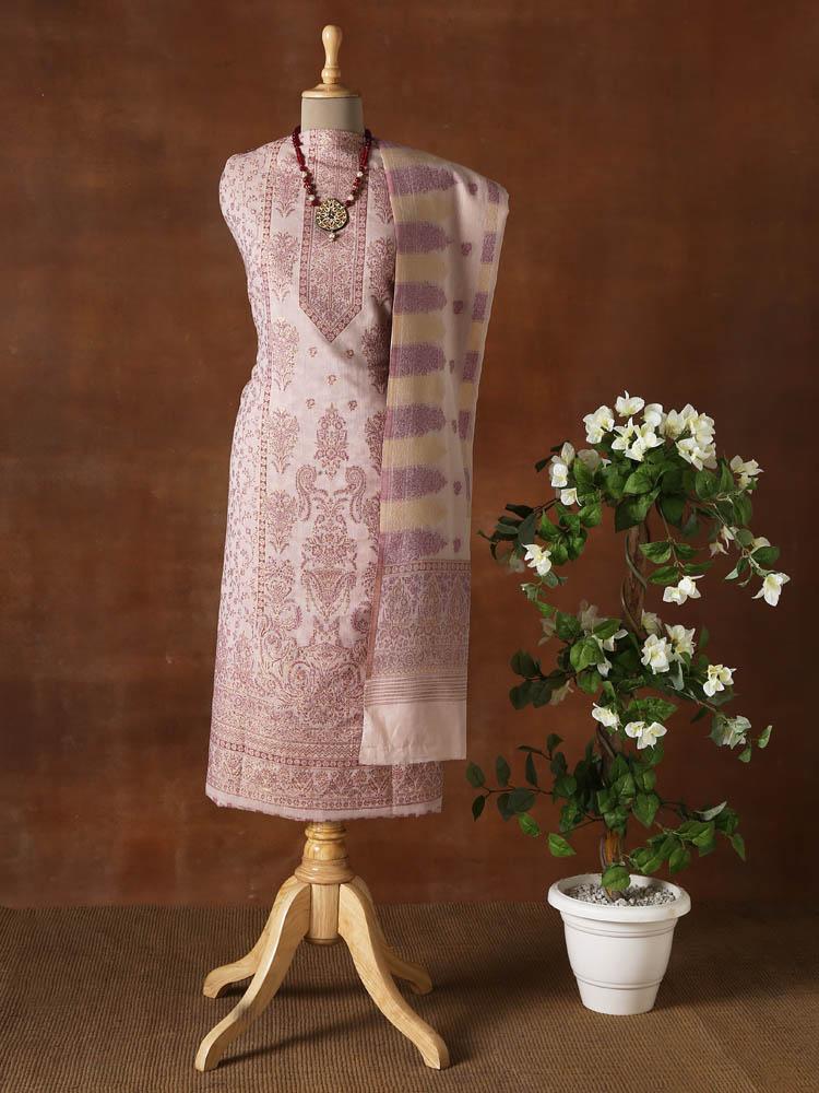 Unstitched Floral Buteh Cotton Suit Set - Rosewood