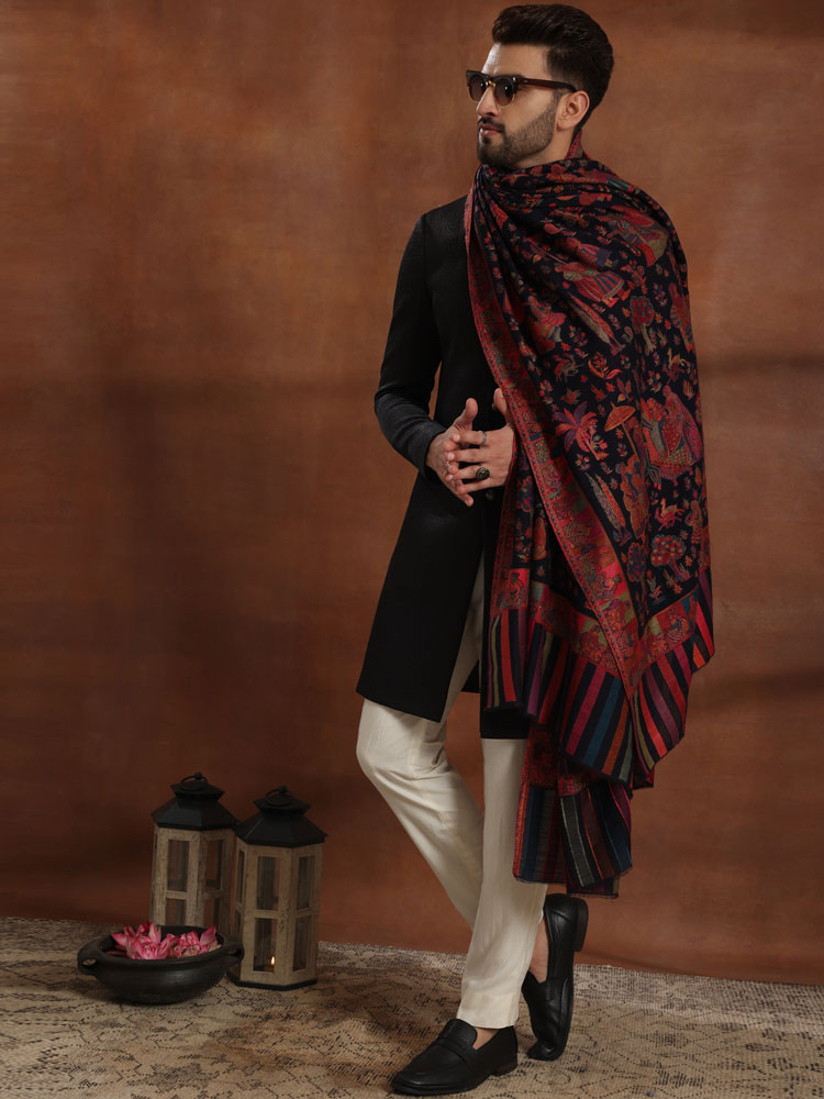Jashn-e-Doshaala - Kani Weave Mens Shawl - Multi, Black